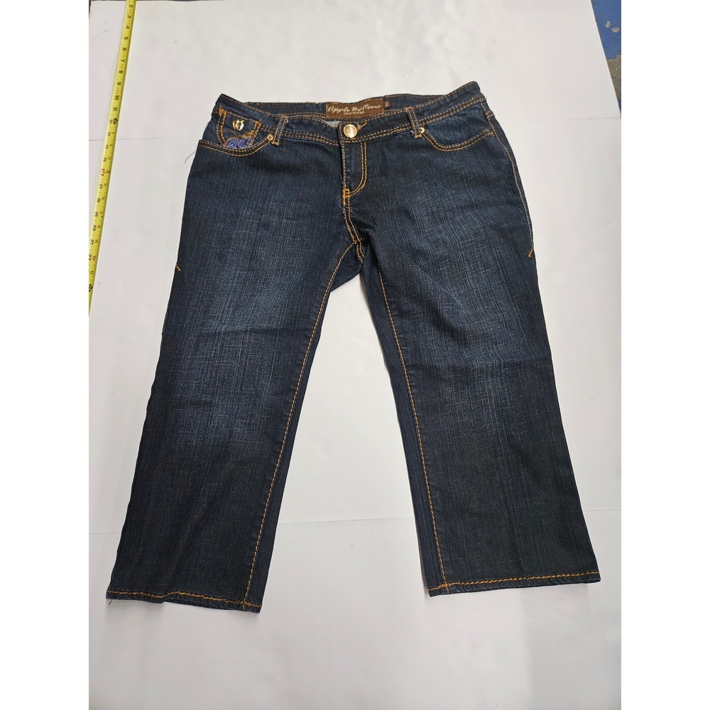 Apple Bottoms Signature Dark Wash Embroidered Capri Jeans Y2K Size 13/14 Read